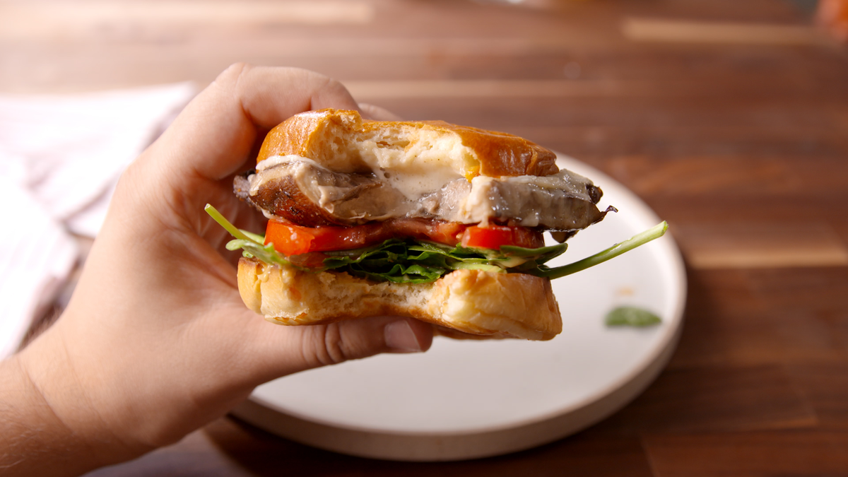 Video player poster image preview for Cheesy Portobello Burgers