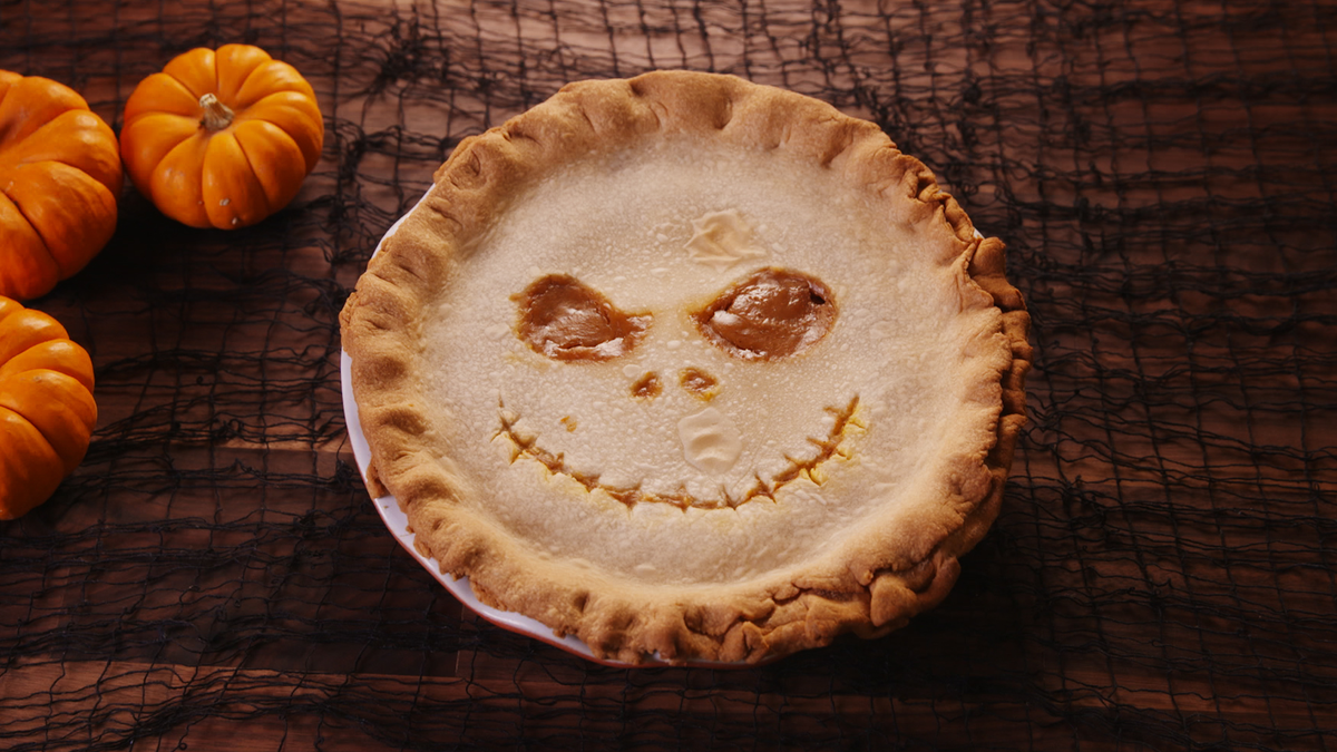 preview for This Jack Skellington-Inspired Pumpkin Pie Will Haunt Your Nightmares.