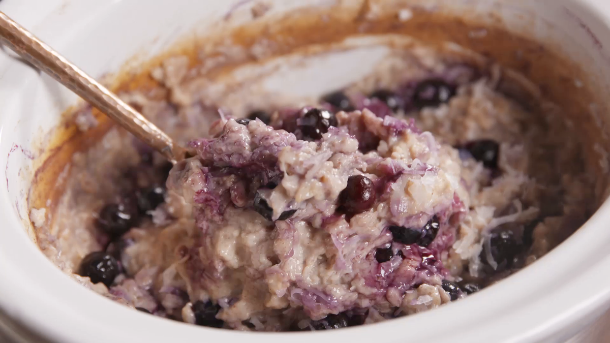 Video player poster image preview for Stop Scrambling for Breakfast - Make This Blueberry Slow-Cooker Oatmeal at Night!