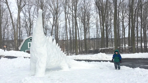preview for Dad and Sons Build Giant Snow Dinosaur