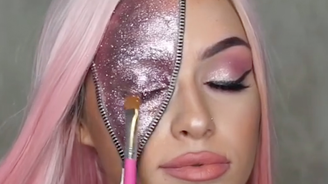 preview for Este tutorial de maquillaje con cremallera rosa y mucho brillo es magnífico