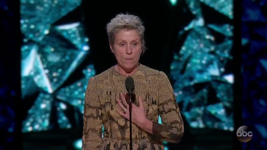 preview for Frances McDormand has all of the female nominees stand up during Best Actress acceptance speech