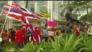 preview for TMT protesters gather in front Hawaii Convention Center