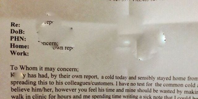 seriously awesome doctor shuts down boss who requires a calling in sick doctors note