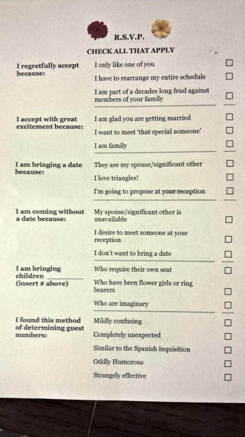 This Wedding Response Card Is The Funniest Thing You Ll Read All Day