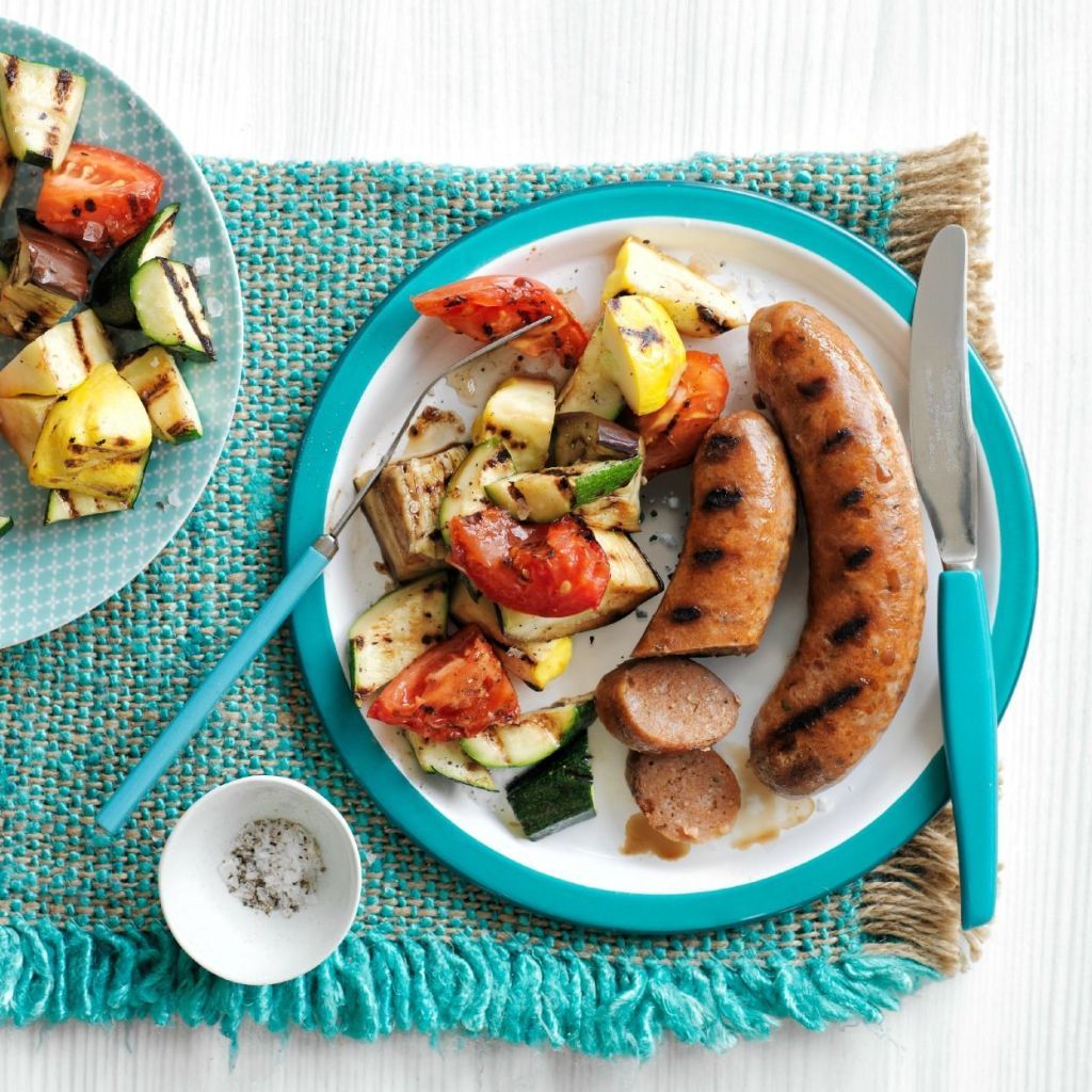Grilled Sausage and Vegetables with Creamy Dill…