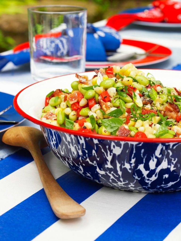 bbq side dishes   edamame and bacon succotash