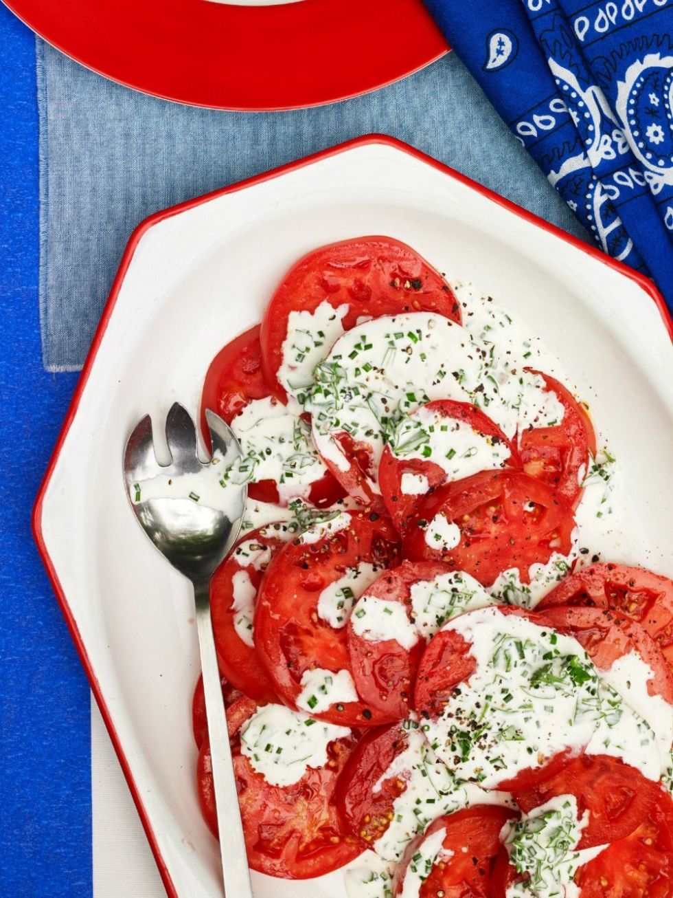 bbq side dishes   tomatoes with green goddess dressing