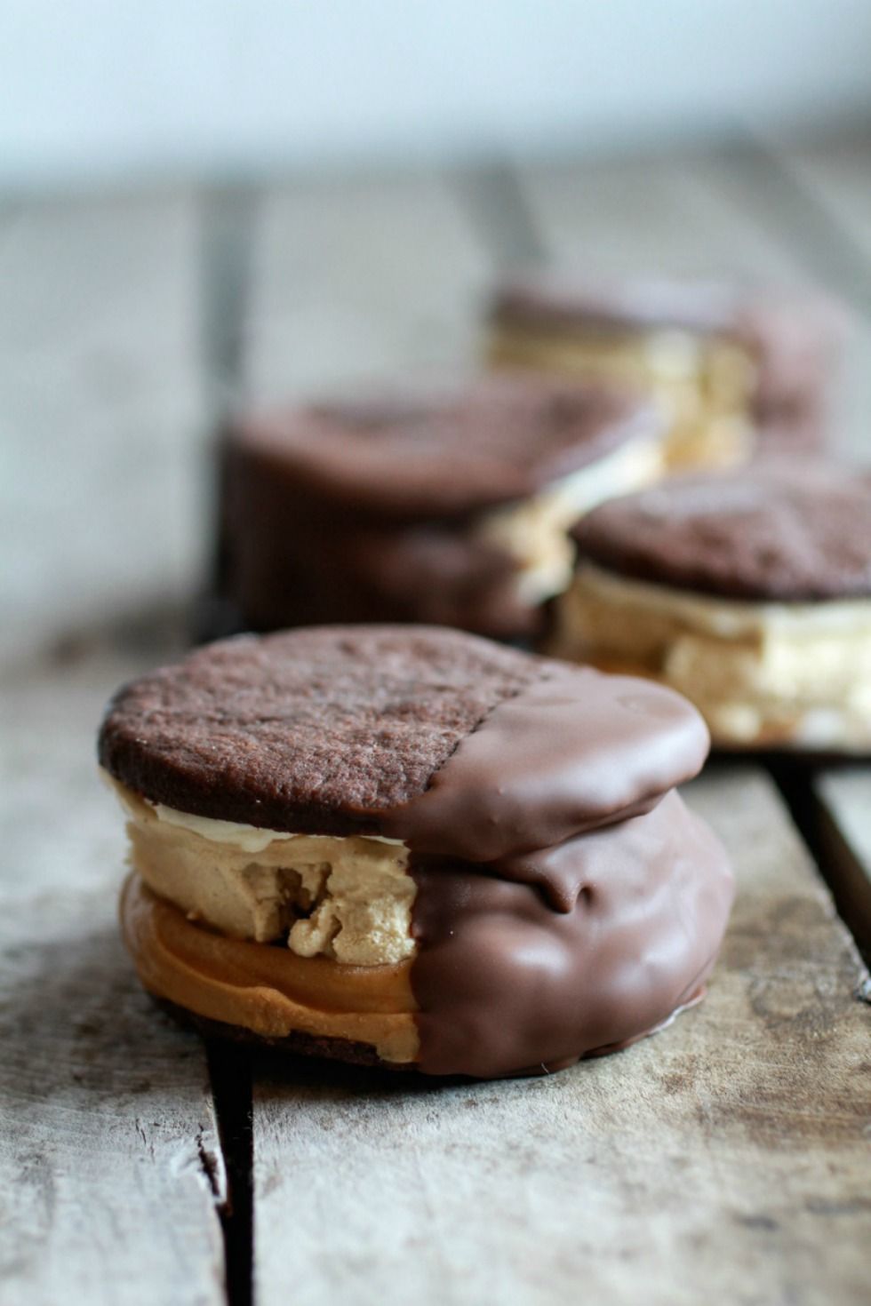 chocolate dipped mocha ice cream sandwiches