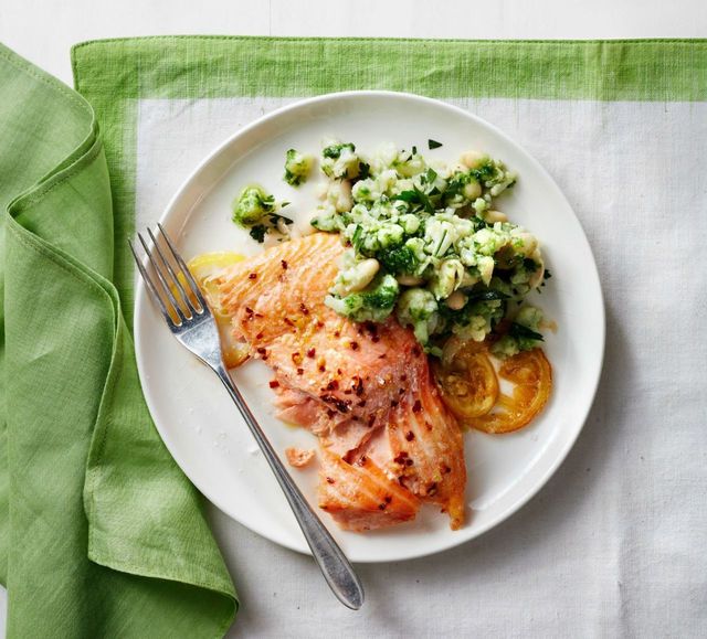 Lemony Salmon with Pesto Cauliflower Mash