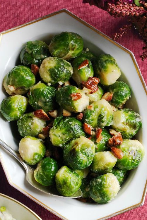 vegetarian thanksgiving recipes maple glazed brussels sprouts with pecorino cheese and almonds