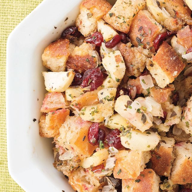thanksgiving side dishes sourdough stuffing with sausage cranberries and apples