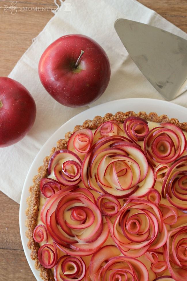 Apple Rose Tart with Maple Custard and Walnut Crust 