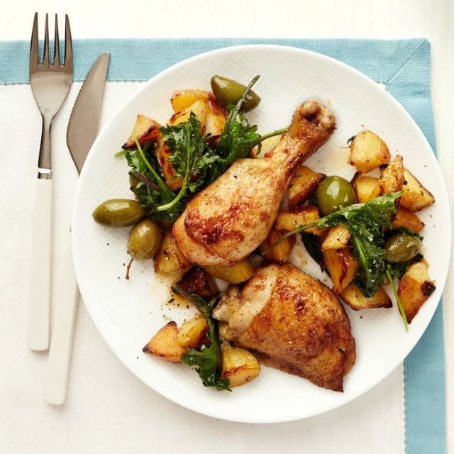 Lemony Roast Chicken with Potatoes and Olives