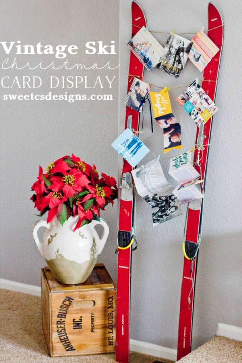 Christmas Card Holder Vintage Ski Card Display