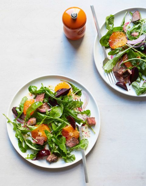 hearty salad recipes - beet, tangerine, and steak salad