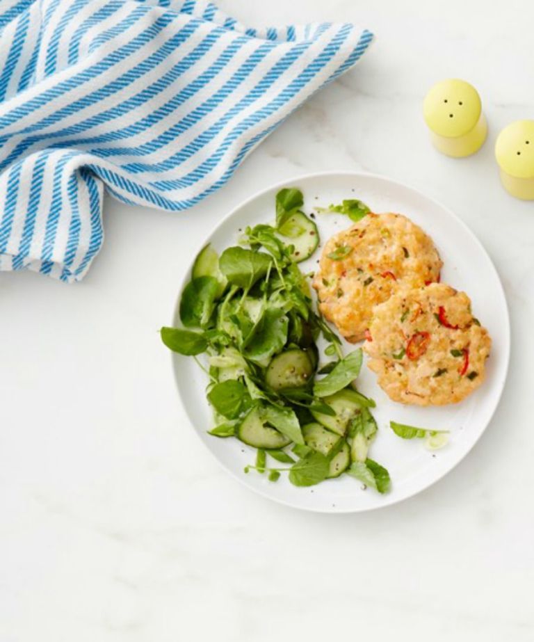 Salmon Cakes and Cucumber Salad