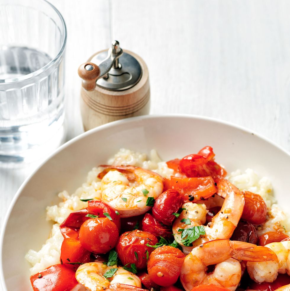 valentines day recipes roasted shrimp and peppers with creamy rice