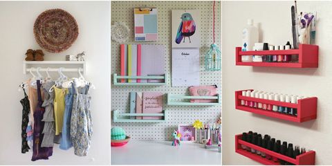 Room, Shelving, Pink, Clothes hanger, Peach, Collection, Teal, Home accessories, Bird, Shelf, 