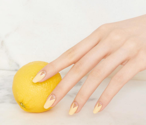 Finger, Yellow, Nail, Fruit, Manicure, Nail care, Nail polish, Ingredient, Citric acid, Citrus, 