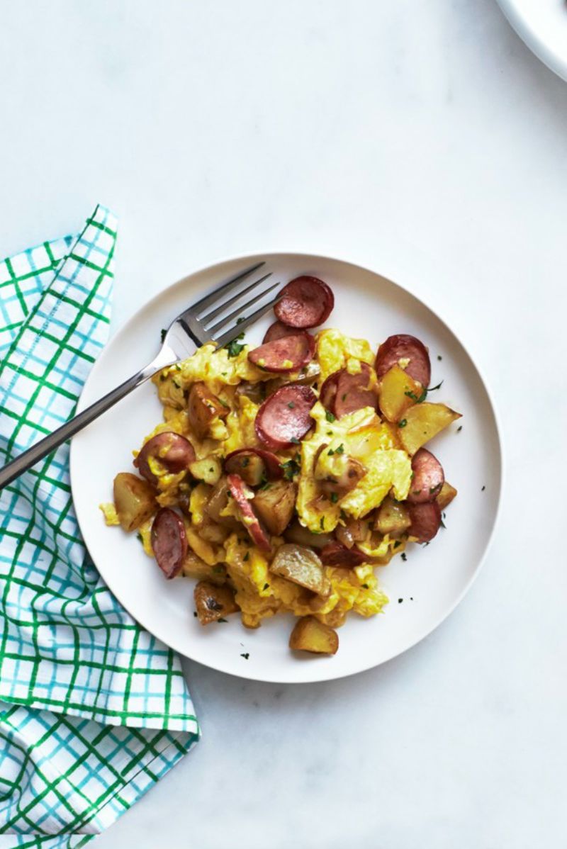 kielbasa, potato, and onion scramble