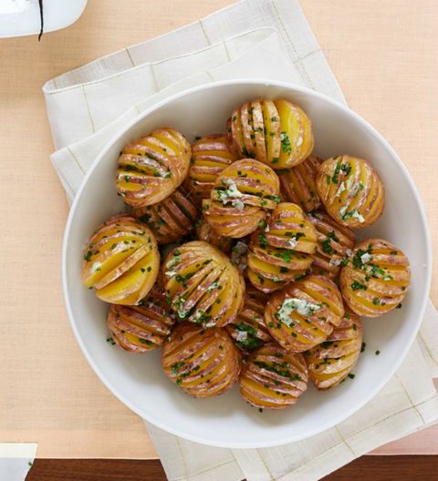 recipe for mini hasselback potatoes with chive butter