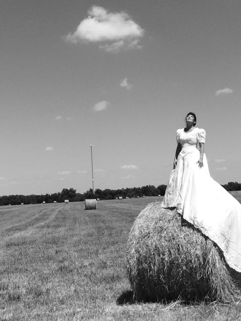 Grass, Dress, Photograph, Field, Plain, Grassland, Bride, Monochrome, Bridal clothing, Farm, 