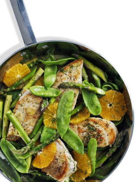 Orange Chicken, Asparagus, and Snow Peas Recipe