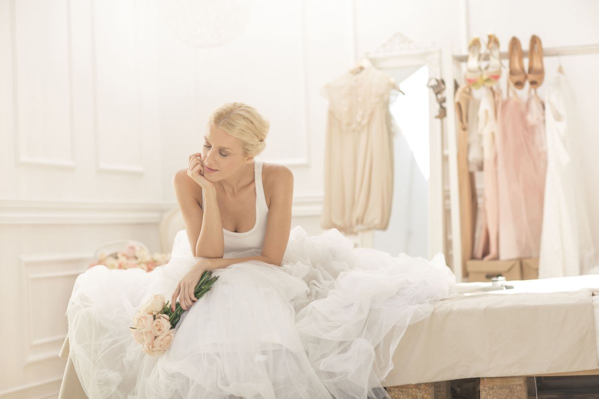 Clothing, Shoulder, Dress, Bridal clothing, Textile, Gown, Clothes hanger, Wedding dress, Fashion, Bride, 
