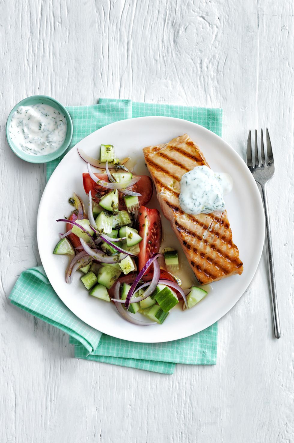 healthy spring recipes grilled salmon with greek salad 30 minute meal