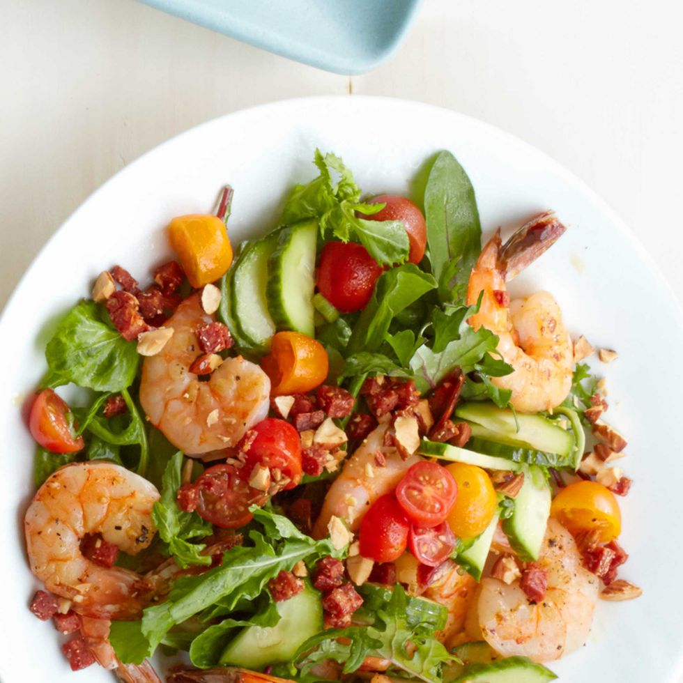 hearty salad recipes - Shrimp Salad with Crispy Chorizo