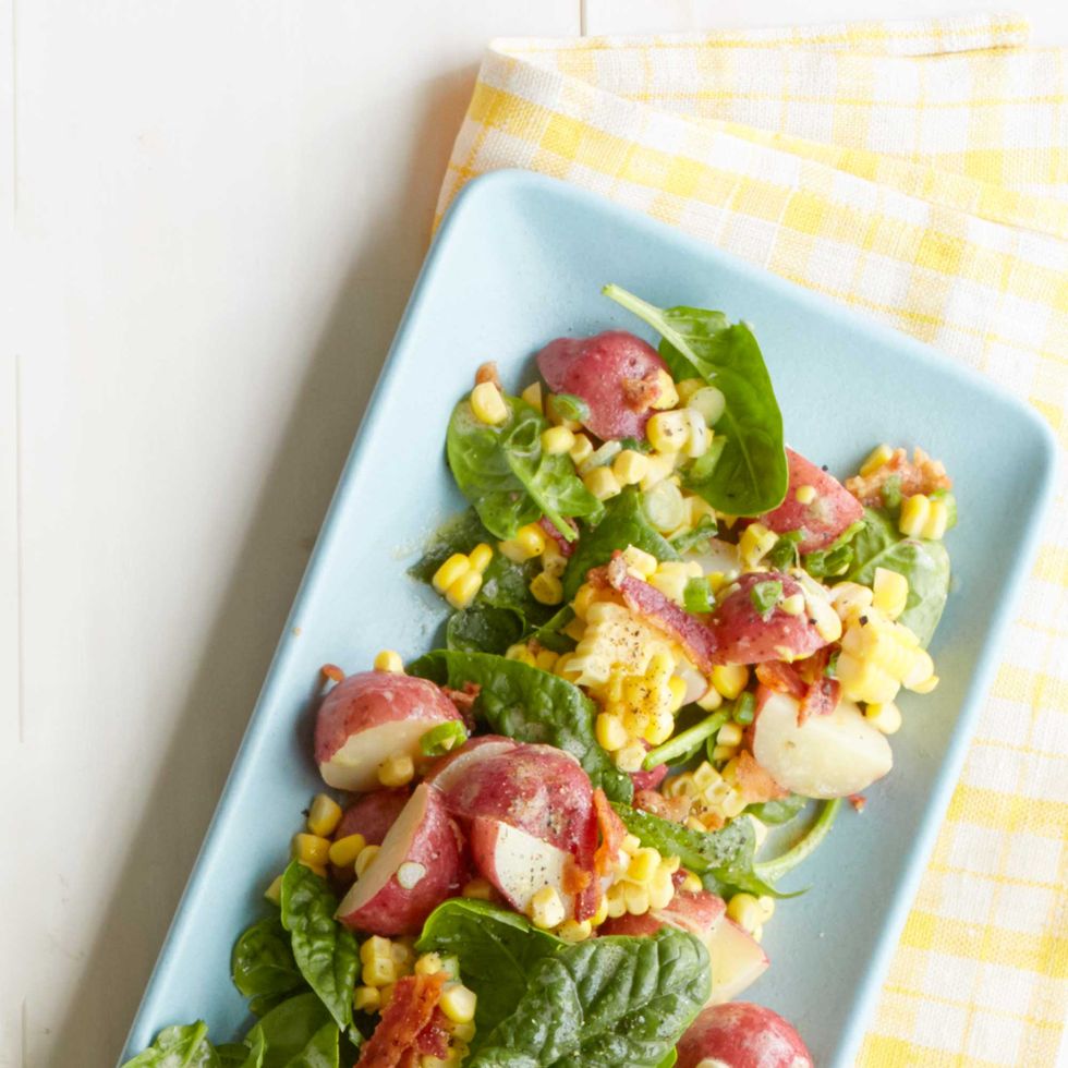 hearty salad recipes - Spinach, Potato, and Corn Salad