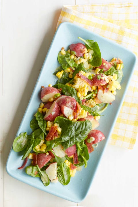hearty salad recipes - Spinach, Potato, and Corn Salad