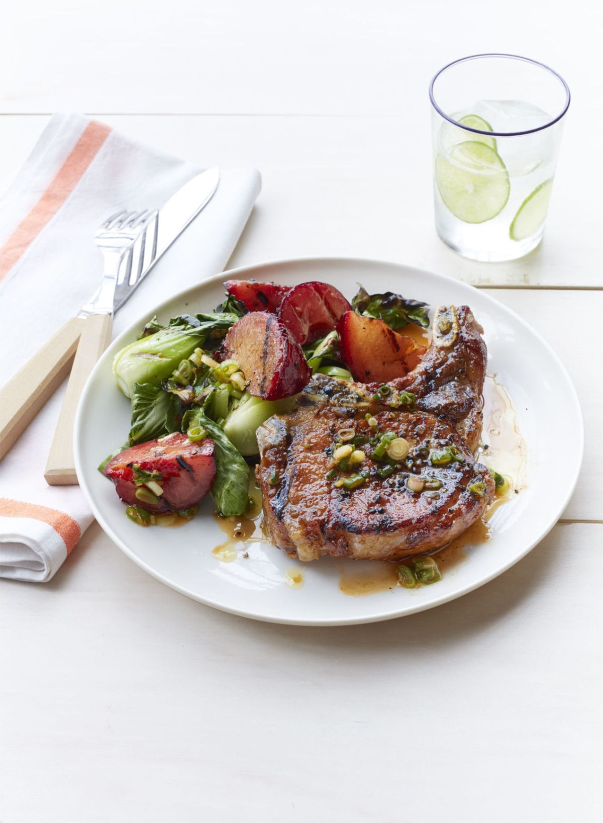 Heart Healthy Recipes - Grilled Pork Chops with Plum and Bok Choy
