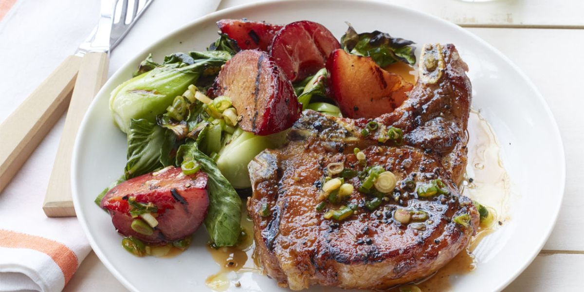 Best Grilled Pork Chops with Plum and Bok Choy - How to Grill Pork ...