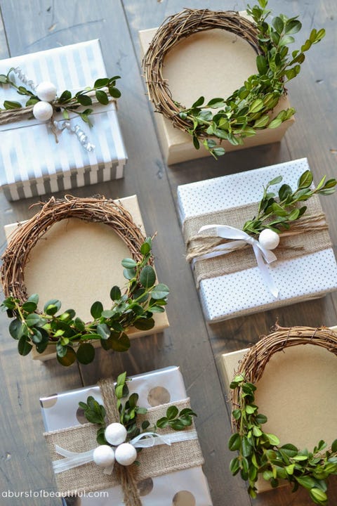 Gift Wrapping Ideas Mini Boxwood Wreath Tutorial