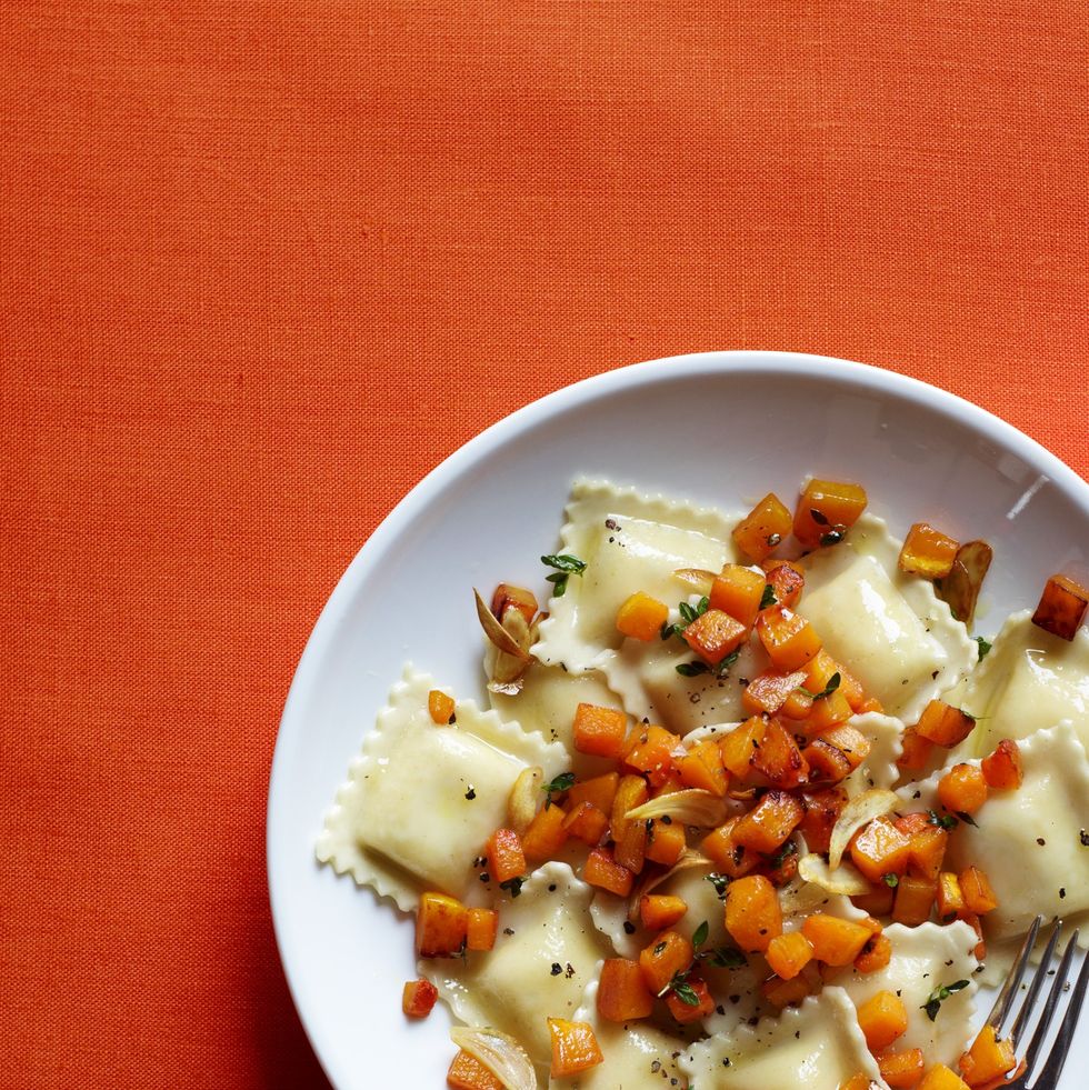 vegetarian thanksgiving recipes ravioli with sautéed butternut squash and thyme