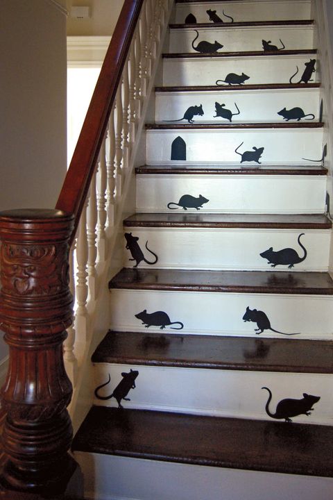 diy halloween decorations black mouse cutouts on staircase