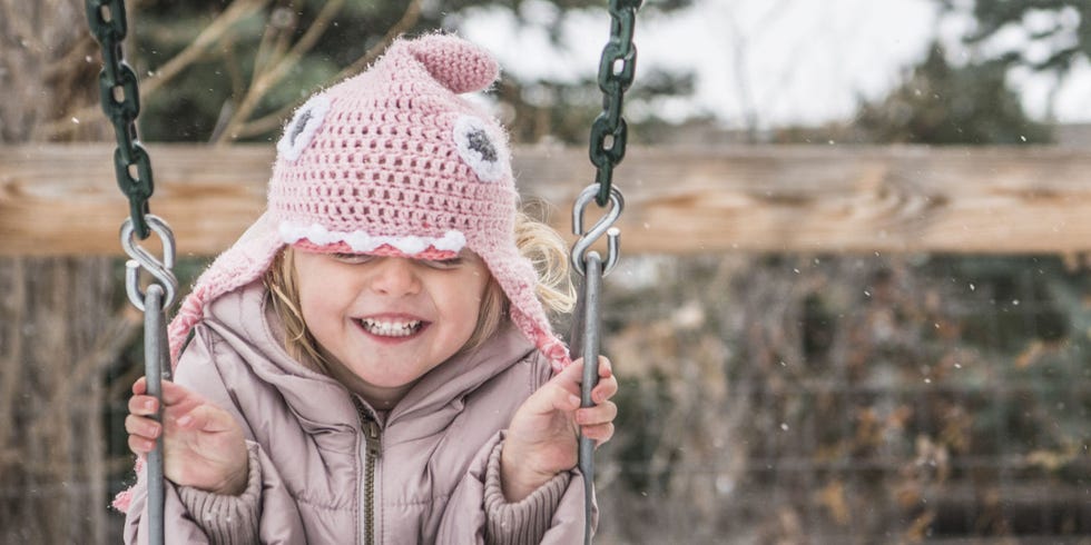 Swing, Outdoor play equipment, Child, Beanie, Toddler, Tree, Winter, Smile, Fun, Headgear, 