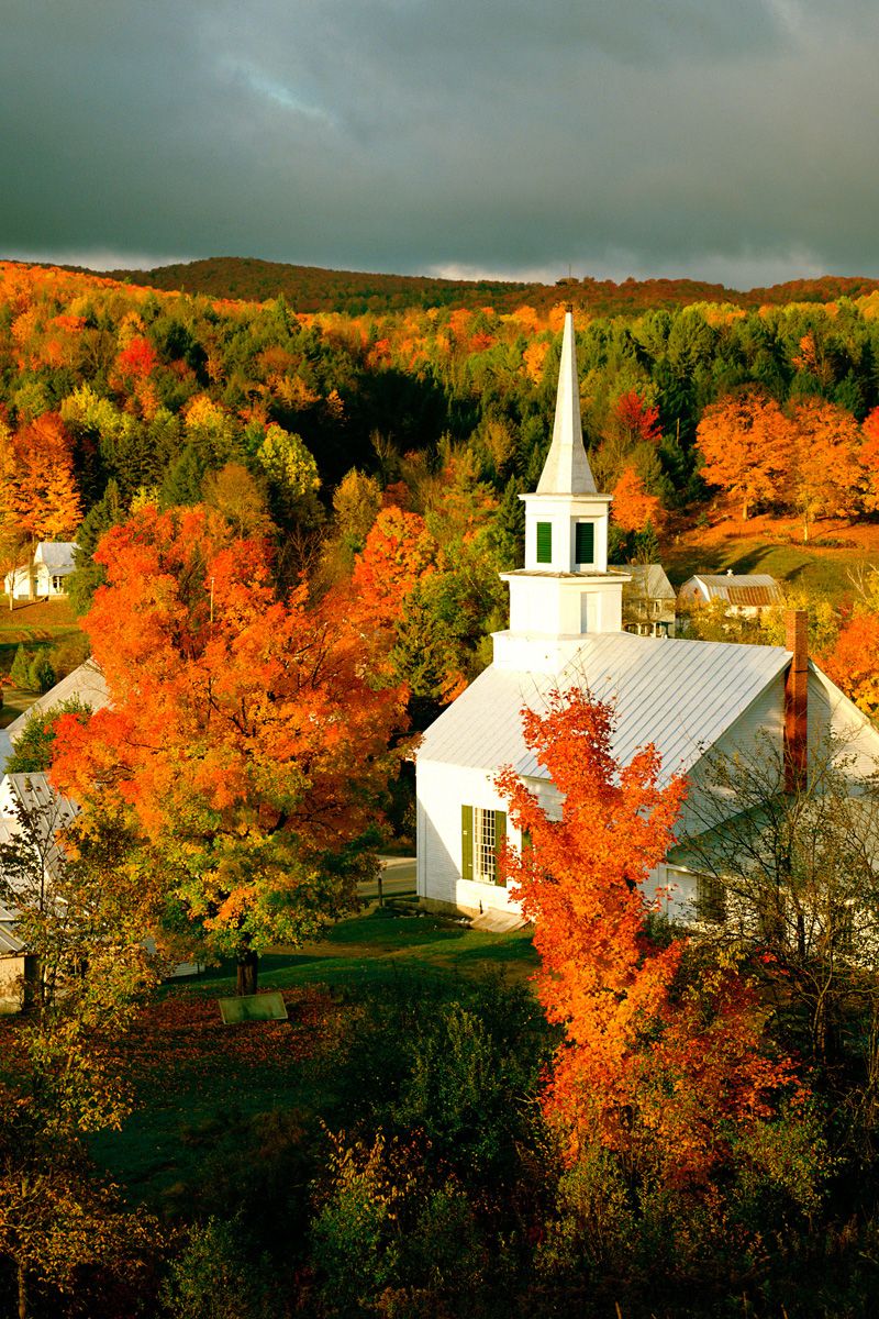 fall date ideas church amidst trees with fall foliage