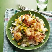 Sautéed Shrimp, Poblanos, and Corn with Creamy Rice 30-Minute Meal