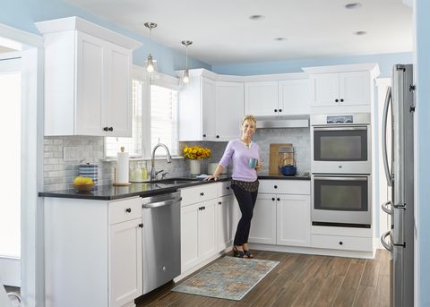 Room, Major appliance, Floor, White, Kitchen, Home appliance, Cabinetry, Home, Kitchen appliance, Interior design, 