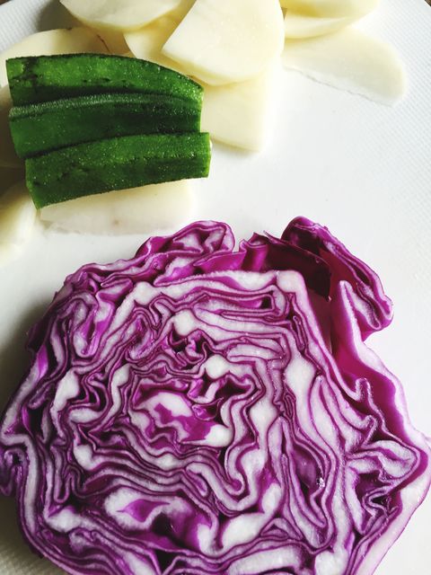 Food, Purple, Cabbage, Vegetable, Dish, Red cabbage, Cuisine, Produce, Ingredient, Leaf vegetable, 