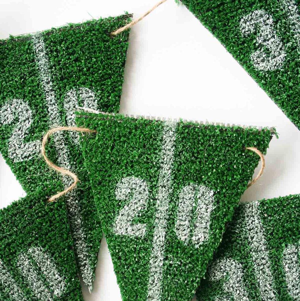 super bowl decorating ideas astroturf flag pennants