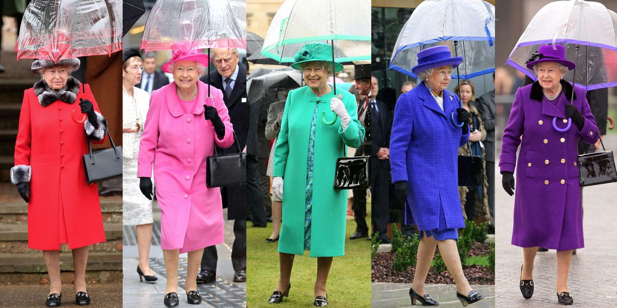 Footwear, Trousers, Outerwear, Coat, Dress, Electric blue, Luggage and bags, Umbrella, Handbag, Sun hat, 