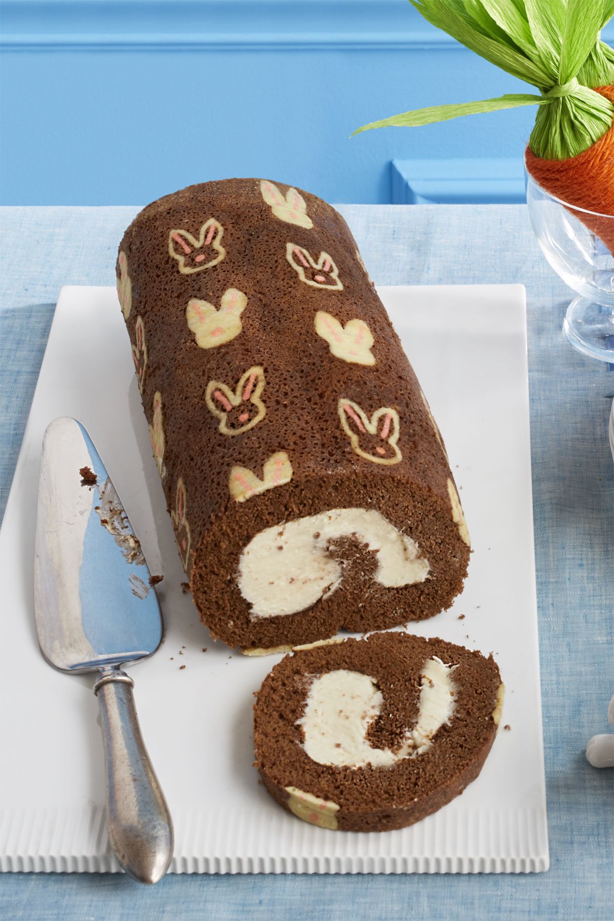 bunny chocolate swiss roll - easter cakes