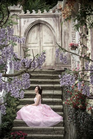 Photograph, Dress, Purple, Pink, Bride, Beauty, Wedding dress, Lavender, Lilac, Gown, 