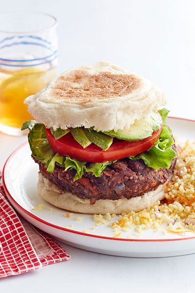 healthy spring recipes black bean veggie burger with couscous