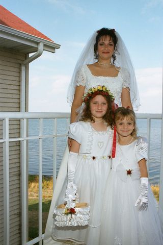 White, Veil, Photograph, Bride, Wedding dress, Dress, Bridal veil, Ceremony, Bridal clothing, Child, 