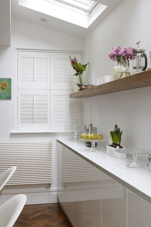 White, Room, Green, Interior design, Property, Countertop, Furniture, Shelf, Kitchen, Floor, 